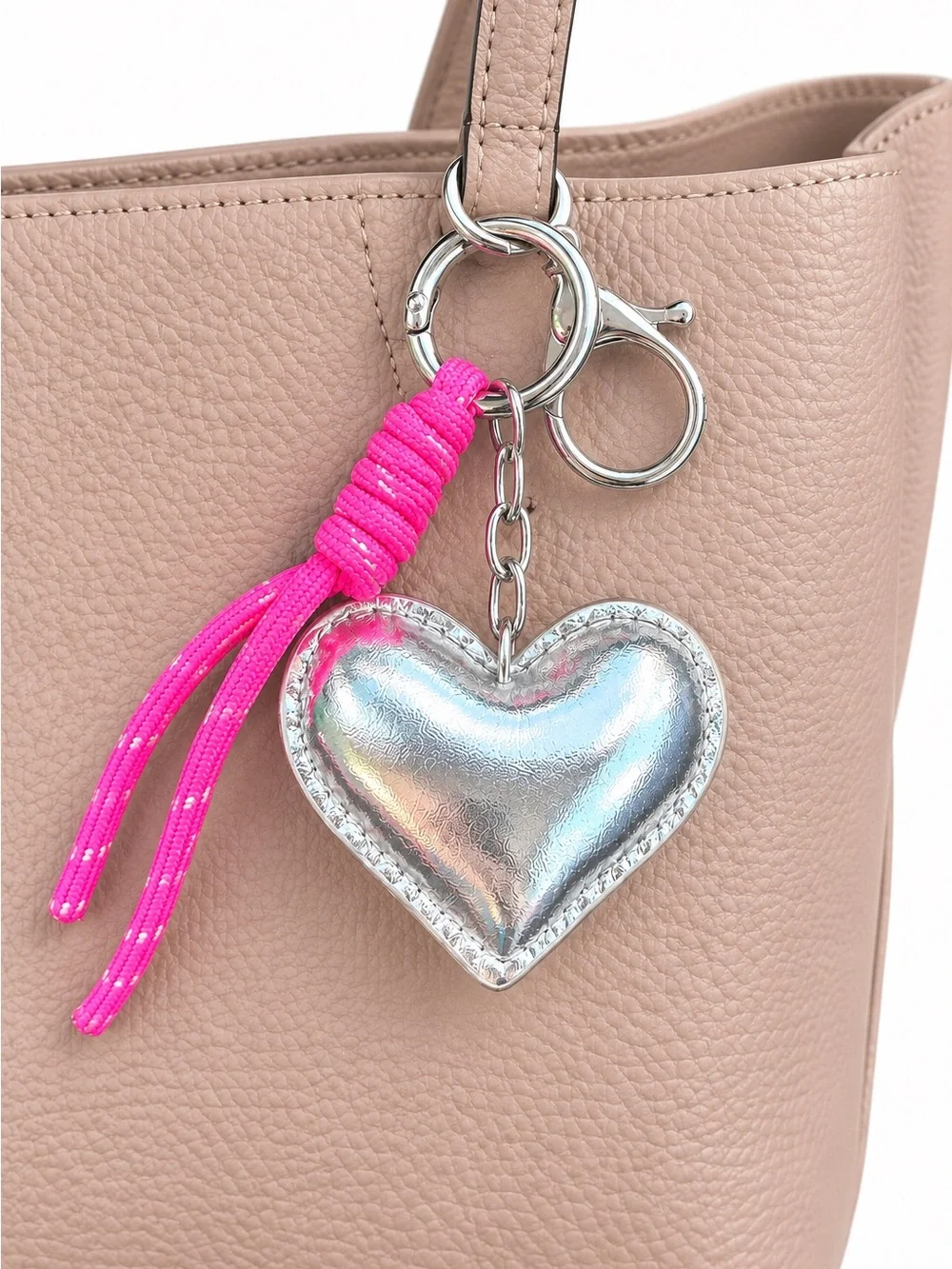 Silver Heart Bag Charm Keychain Purse Charm New